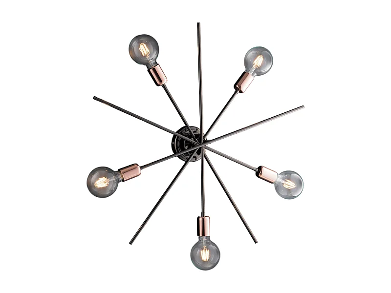 Bloom Plafonnier en fer chromé noir et cuivre 5 lumières H.22 d.65 BL200-PL5-NR