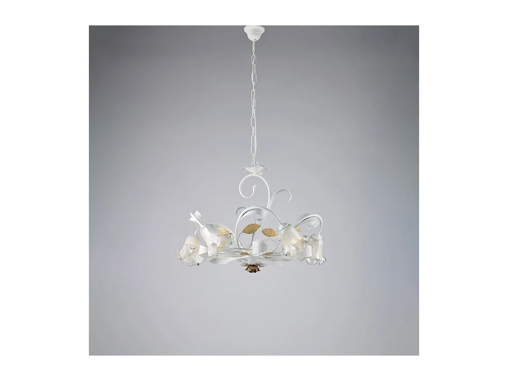 Bonetti Illumina -  Cesto – Shabby-Kronleuchter aus weiß lackiertem Eisen, 5 Lichter, 142 – Ø65 – BL274-5-BCO