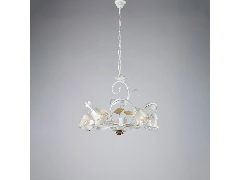 Cesto Lustre Shabby en fer laqué blanc 5 lumières 142 d.65 BL274-5-BCO