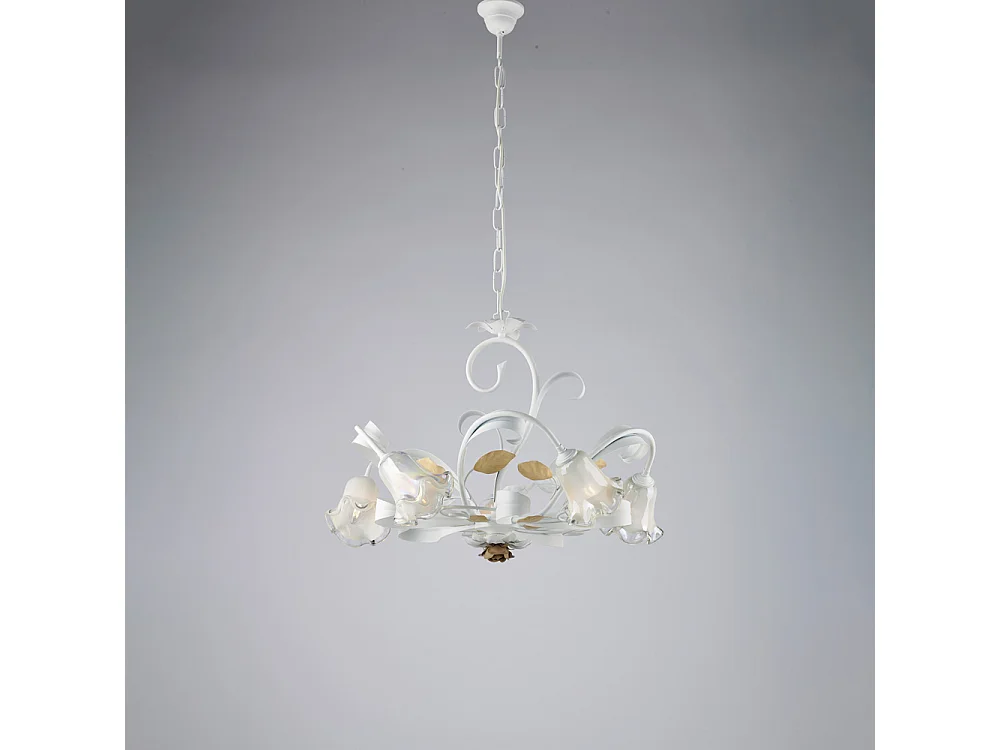 Shabby hvidlakeret jernlysekronekurv 5 lys 142 Ø65 BL274-5-BCO