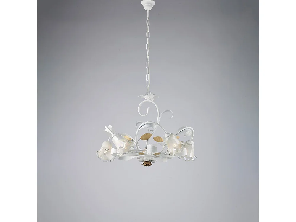 Shabby white lacquered iron chandelier basket 5 lights 142 Ø65 BL274-5-BCO