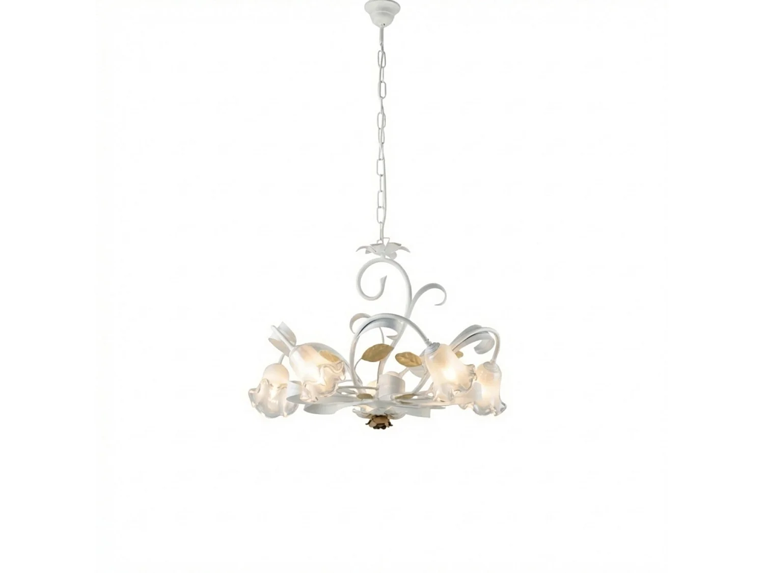 Shabby white lacquered iron chandelier basket 5 lights 142 Ø65 BL274-5-BCO