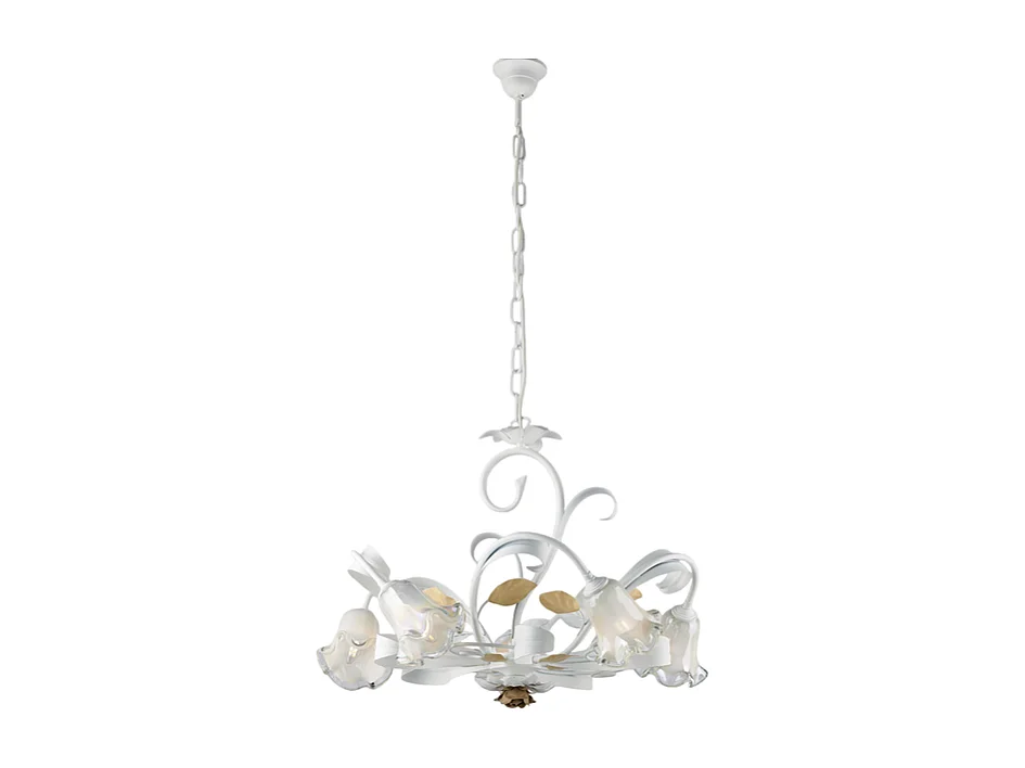 Cesto - Shabby wit gelakte ijzeren kroonluchter 5 lichts 142 - Ø65 - BL274-5-BCO