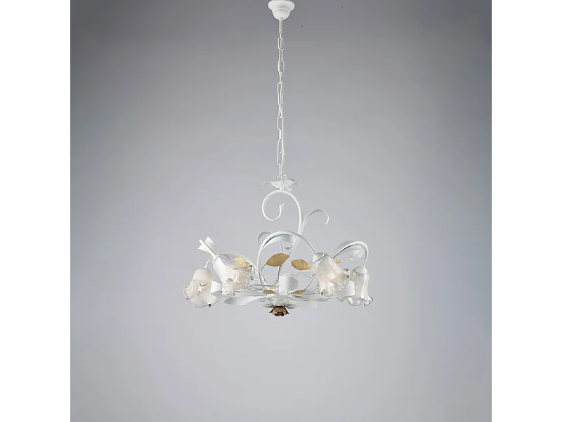 Cesto Lustre Shabby en fer laqué blanc 5 lumières 142 d.65 BL274-5-BCO