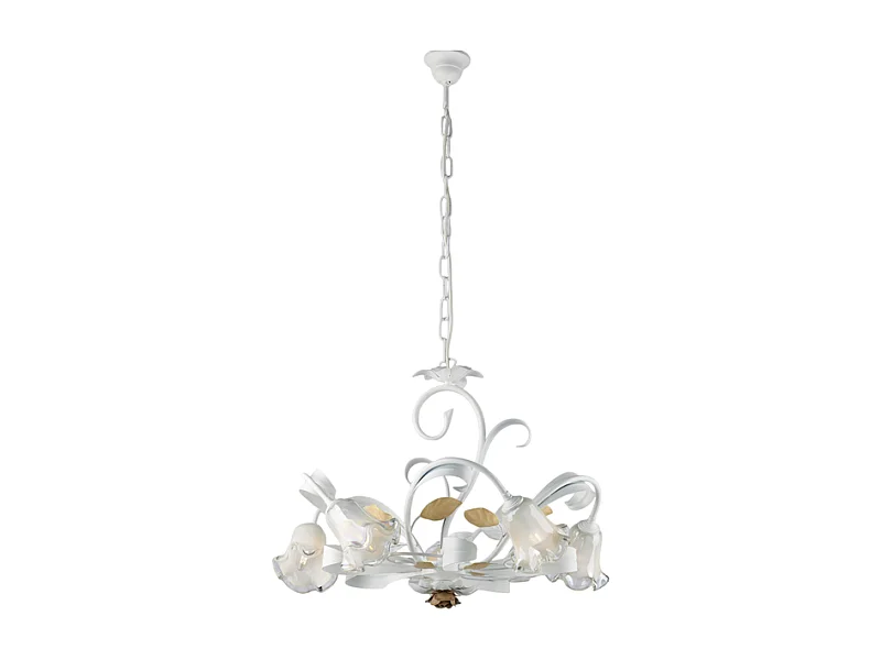 Bonetti Illumina -  Cesto - Shabby-Kronleuchter aus weiß lackiertem Eisen, 5 Lichter, 142 - Ø65 - BL274-5-BCO