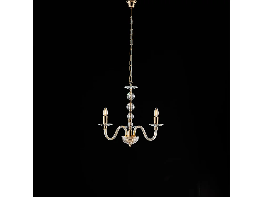 Lustre Ruben Gold com vidro transparente e strass 3 luzes 109 Ø43 BL267-3-OR
