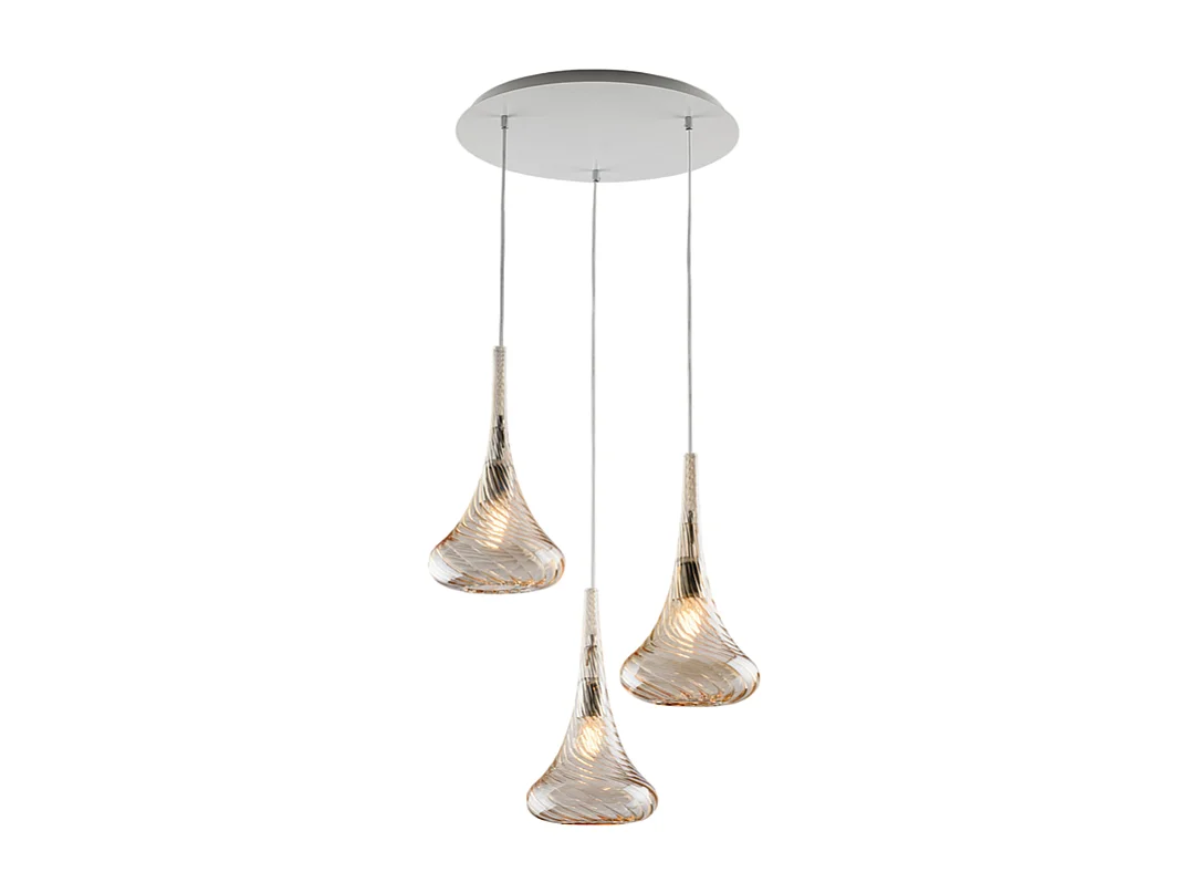 Nemesi Suspension en fer et verre pyrex ambré 3 lumières 141 d.50 BL280-S3-AM