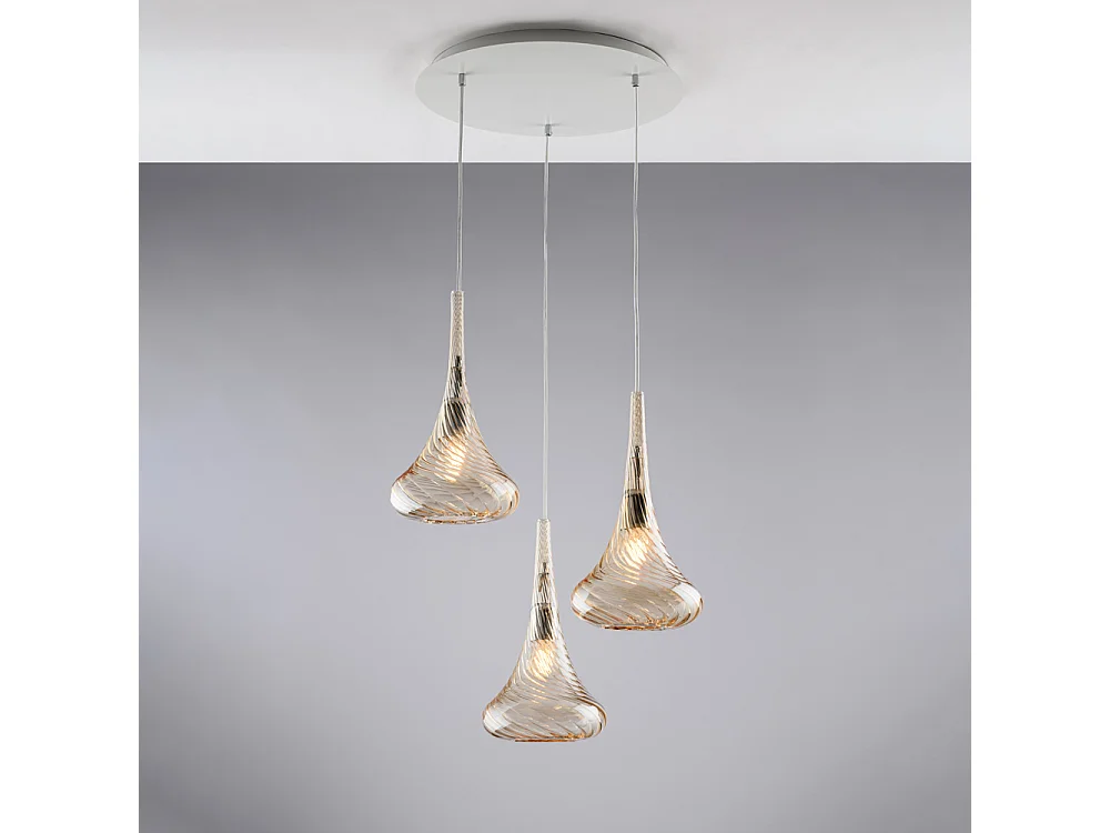 Nemesi Suspension en fer et verre pyrex ambré 3 lumières 141 d.50 BL280-S3-AM
