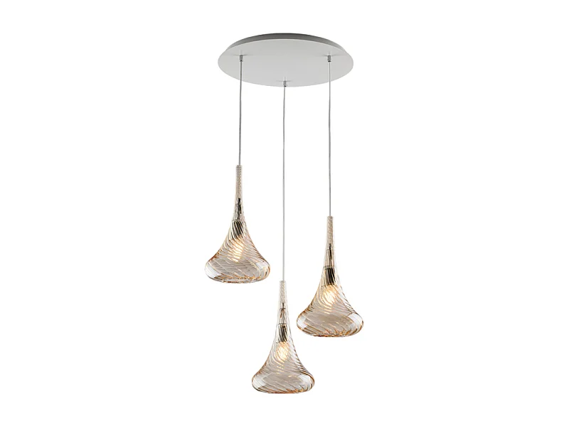 Nemesi Suspension en fer et verre pyrex ambré 3 lumières 141 d.50 BL280-S3-AM