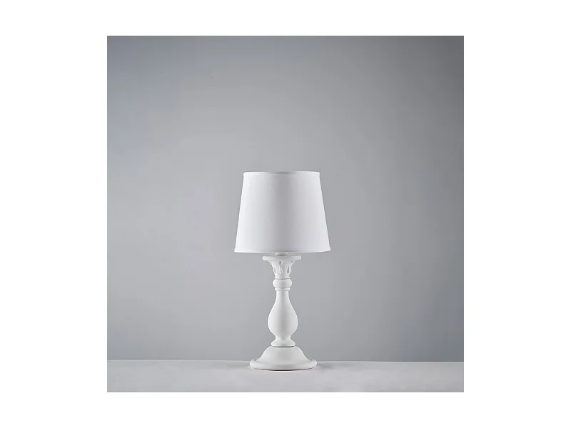 Lucca Lampe de table Shabby en bois blanc 1 lumière avec abat-jour dm.20 H.39 d.20 BL271-LT-BCO