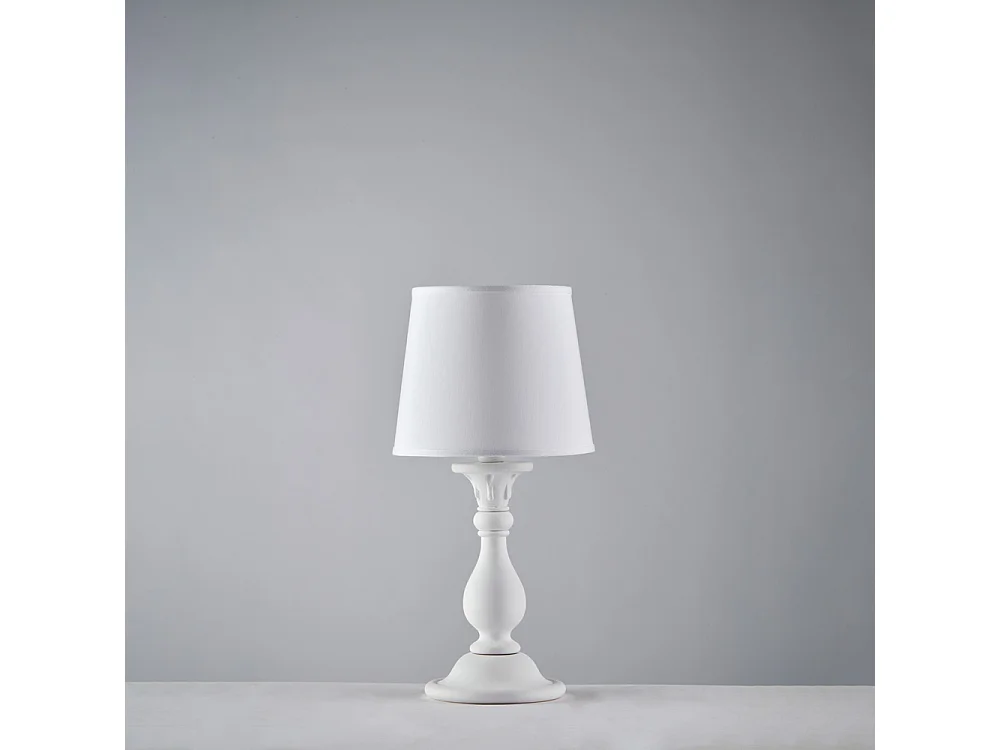 Lucca Lampe de table Shabby en bois blanc 1 lumière avec abat-jour dm.20 H.39 d.20 BL271-LT-BCO