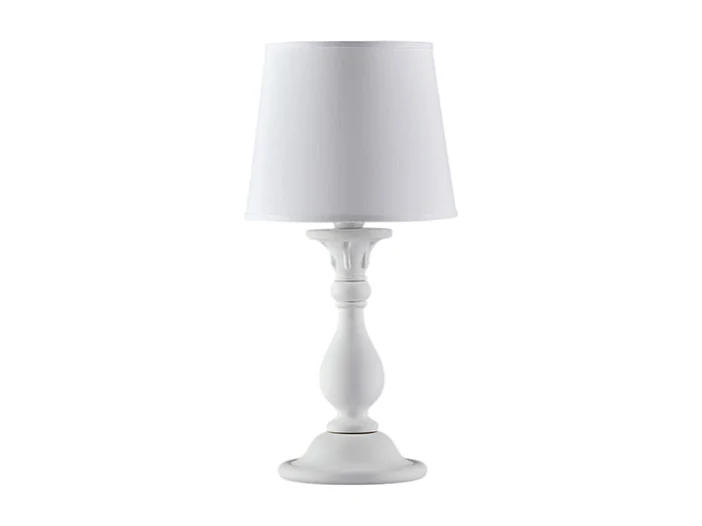Lucca - Candeeiro de mesa gasto de madeira branca 1 luz com abajur dm.20 H.39 - Ø20 - BL271-LT-BCO