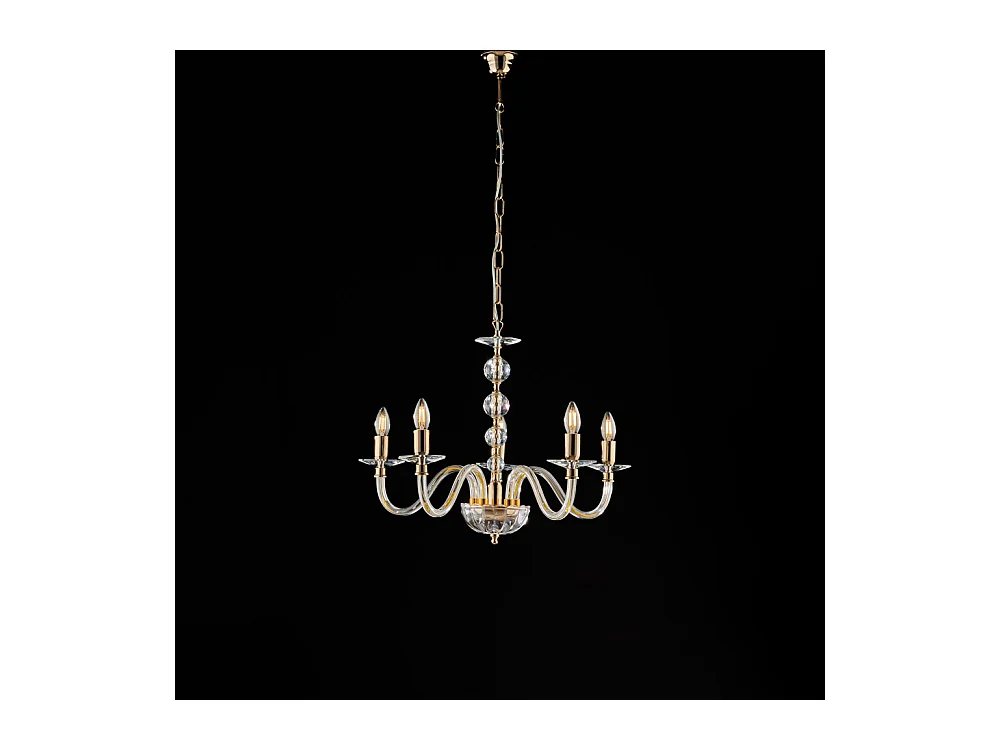 Ruben Lustre doré verre transparent et strass 5 lumières 111 d.60 BL267-5-OR