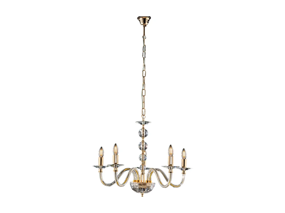 Bonetti Illumina -  Ruben - Goldkronleuchter mit transparentem Glas und Strasssteinen 5 Lichter 111 - Ø60 - BL267-5-OR