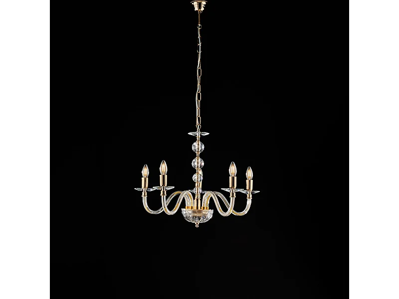Ruben Lustre doré verre transparent et strass 5 lumières 111 d.60 BL267-5-OR