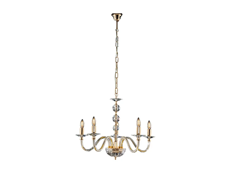 Ruben Lustre doré verre transparent et strass 5 lumières 111 d.60 BL267-5-OR