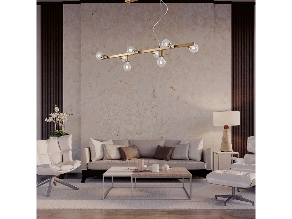 Bonetti Illumina -  Fabian – Pendelleuchte aus schwarz und gold lackiertem Eisen, 8 Lichter, L. 121 x 16 – BL293-8-OR