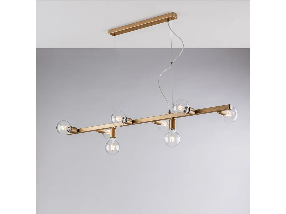 Lampa wisząca Fabian z czarnego i złotego lakierowanego żelaza, 8 świateł, dł. 121 x 16 cali, BL293-8-OR