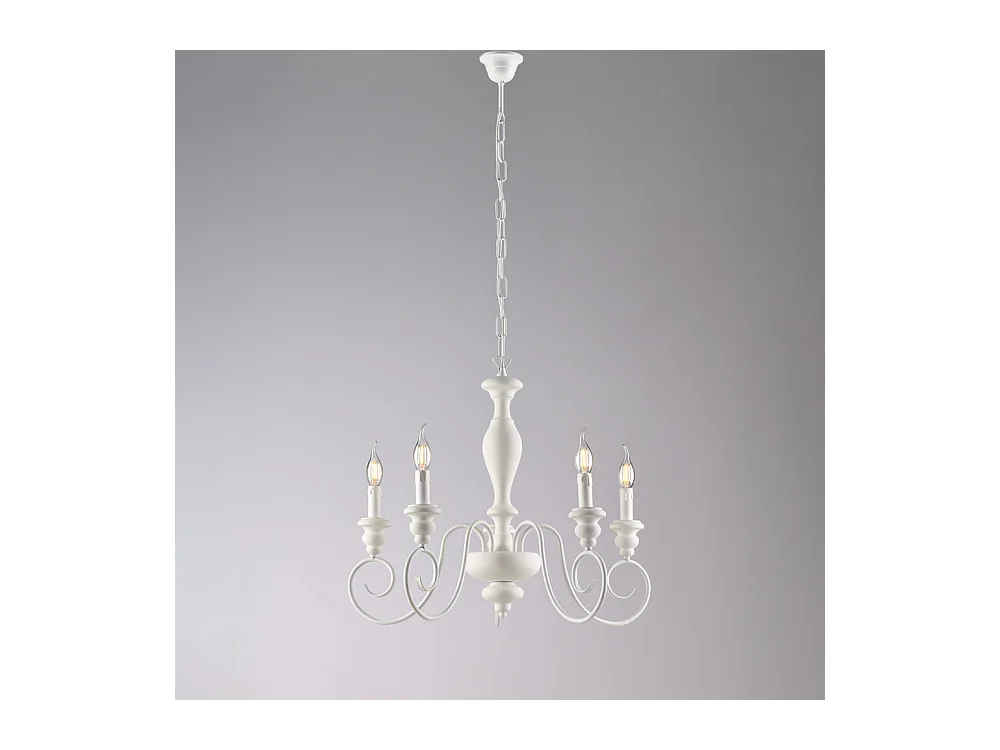 Cascina – Shabby-Kronleuchter aus weiß lackiertem Holz und Eisen, 5 Lichter, 115 – Ø60 – BL265-5-BCO