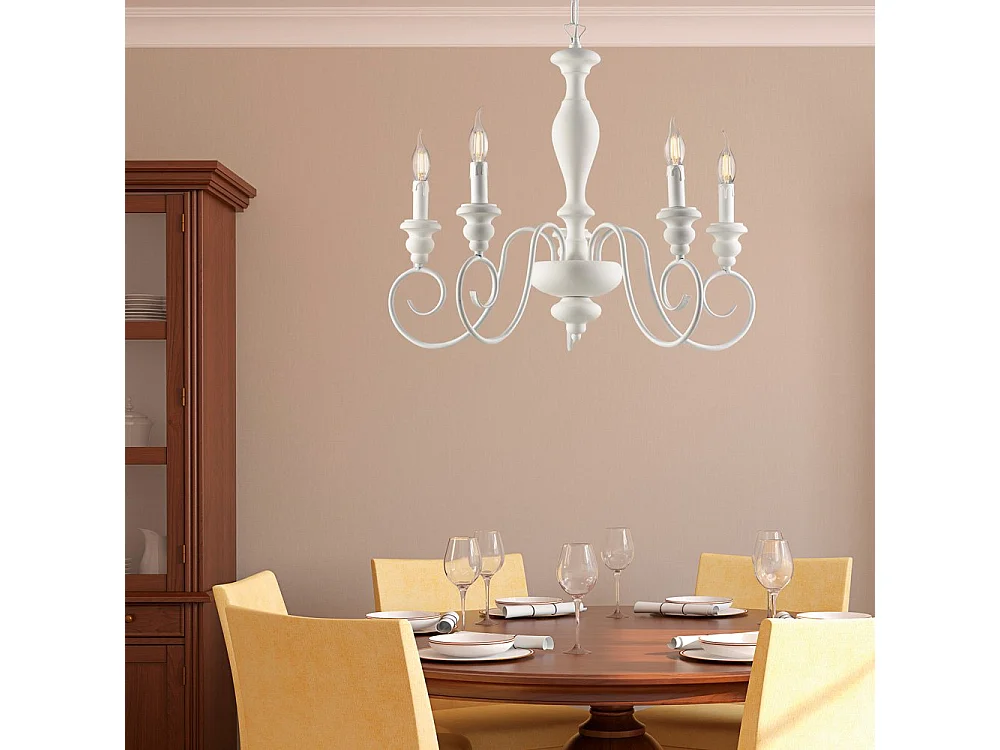 Cascina Lustre Shabby en bois laqué blanc et fer 5 lumières 115 d.60 BL265-5-BCO