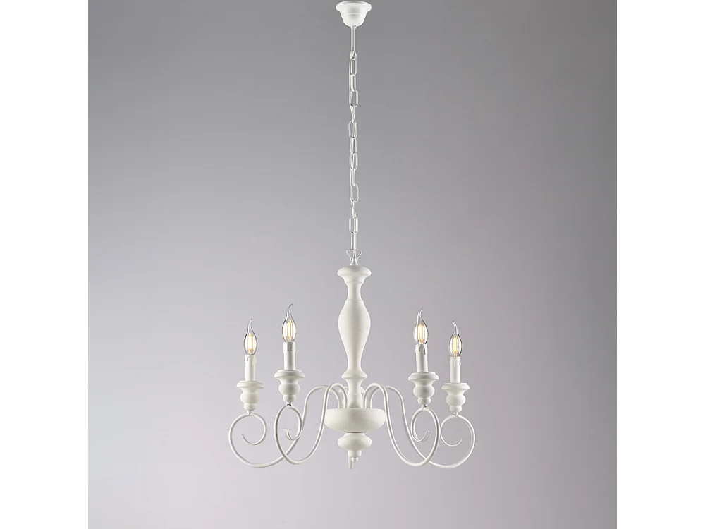 Cascina - Shabby-Kronleuchter aus weiß lackiertem Holz und Eisen, 5 Lichter, 115 - Ø60 - BL265-5-BCO