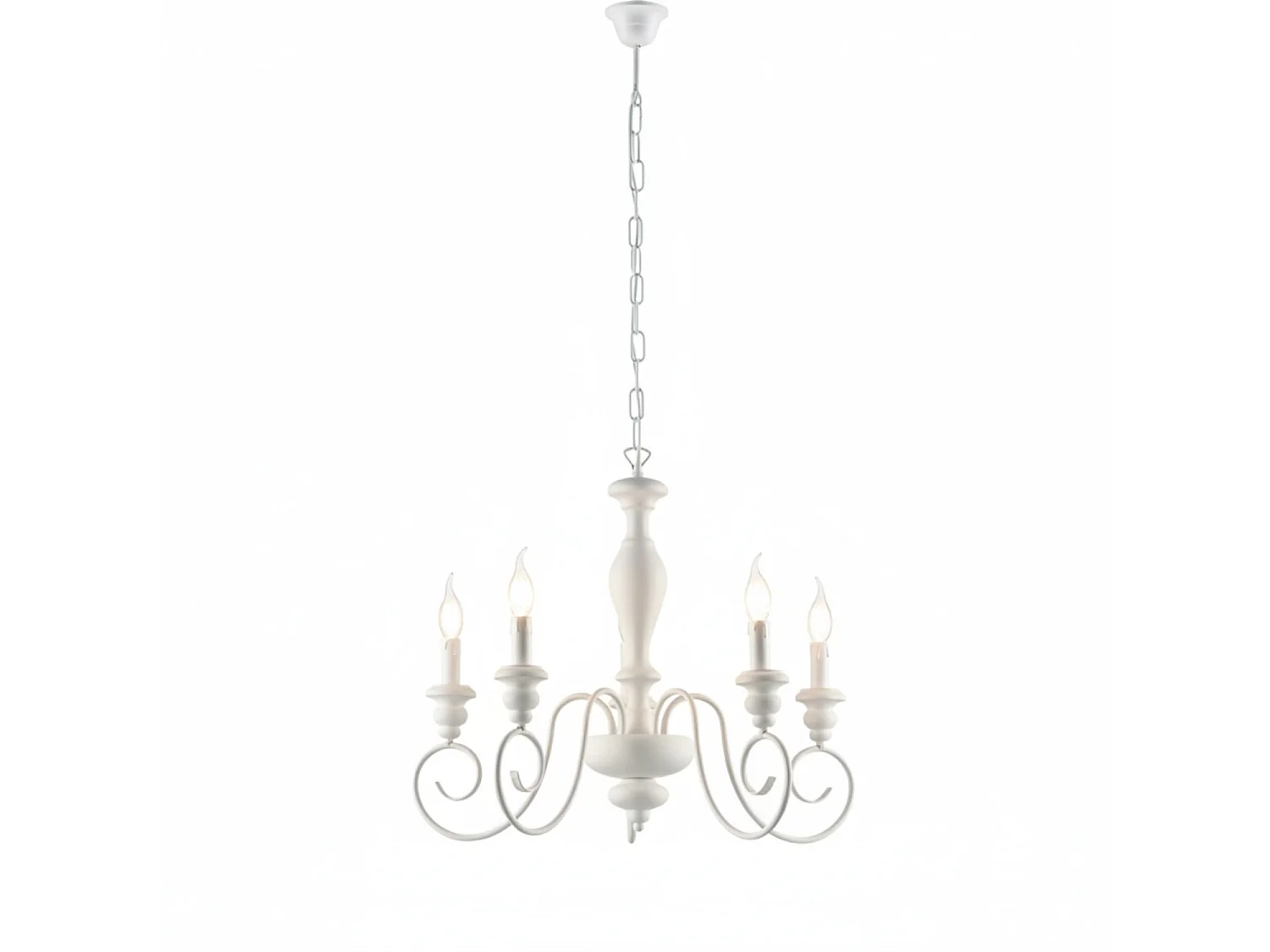 Cascina Chandelier in wood and white lacquered iron shabby 5 lights 115 Ø60 BL265-5-BCO
