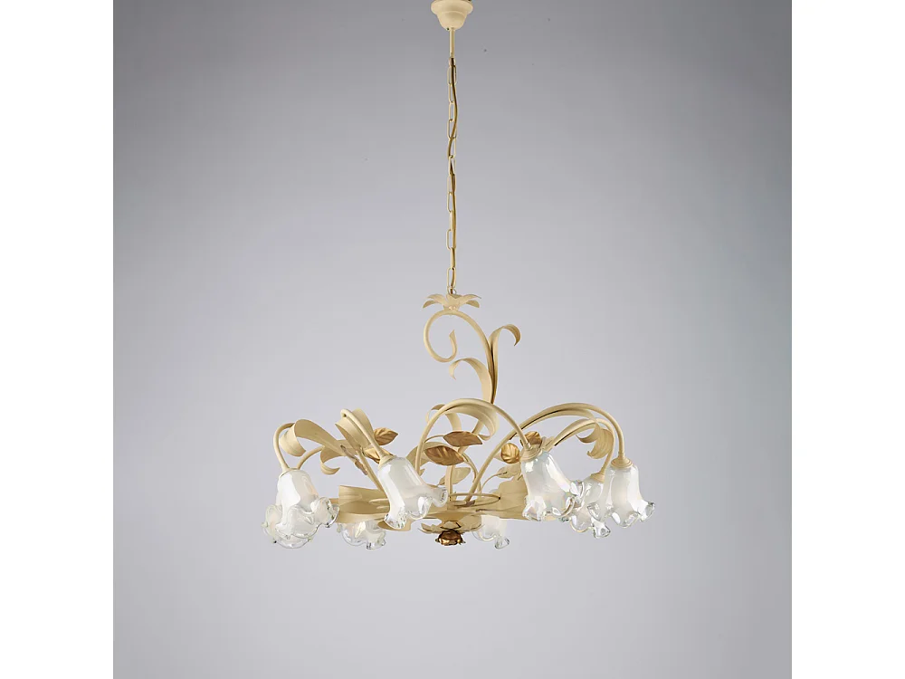 Cesto Lustre en fer laqué décapé ivoire 8 lumières 112 d.85 BL274-8-AV