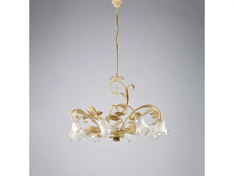 Cesto Lustre en fer laqué décapé ivoire 8 lumières 112 d.85 BL274-8-AV