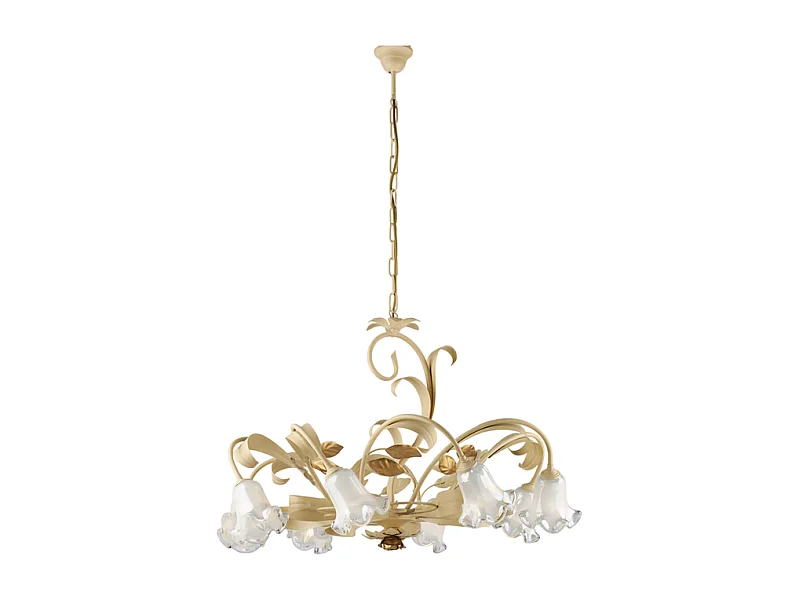 Cesto Lustre en fer laqué décapé ivoire 8 lumières 112 d.85 BL274-8-AV