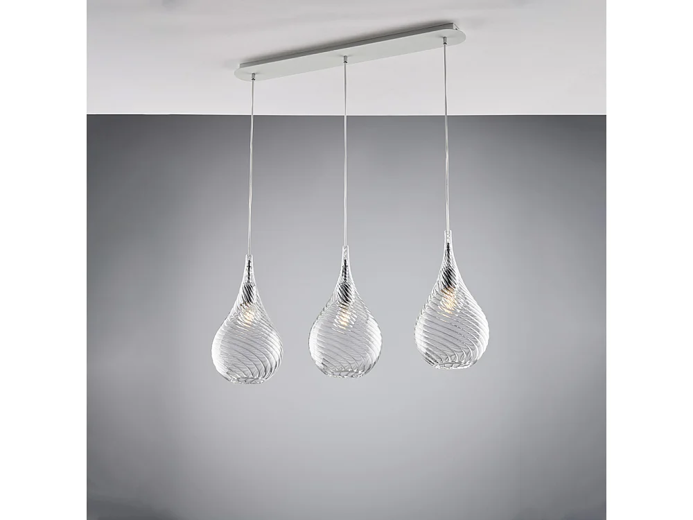 Pluvia Rail en fer avec verre pyrex transparent 3 lumières L.75 X 10 BL264-BIN3-TR