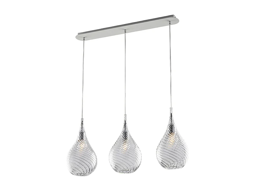 Pluvia Binario in ferro con vetri trasparente pyrex 3 luci L.75 X 10 BL264-BIN3-TR