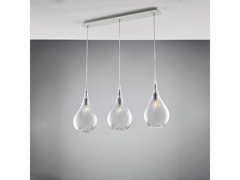 Pluvia - IJzeren rail met transparant pyrex glas 3 lichts L.75 X 10 - BL264-BIN3-TR