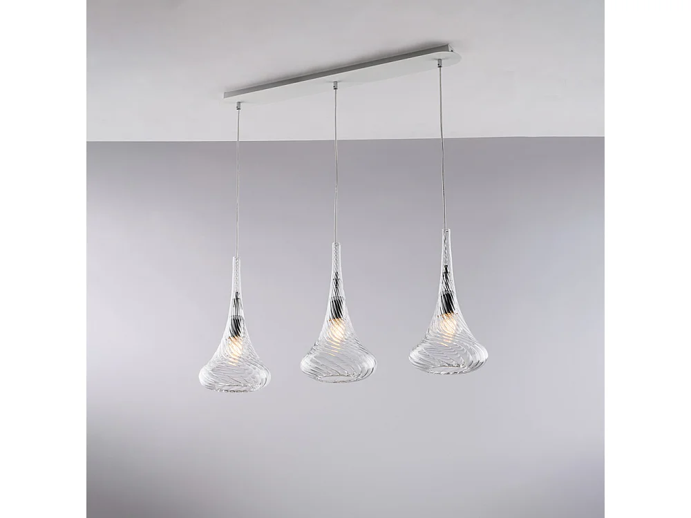 Nemesi Rail en fer avec verre pyrex transparent 3 lumières L.75 X 10 BL280-BIN3-TR