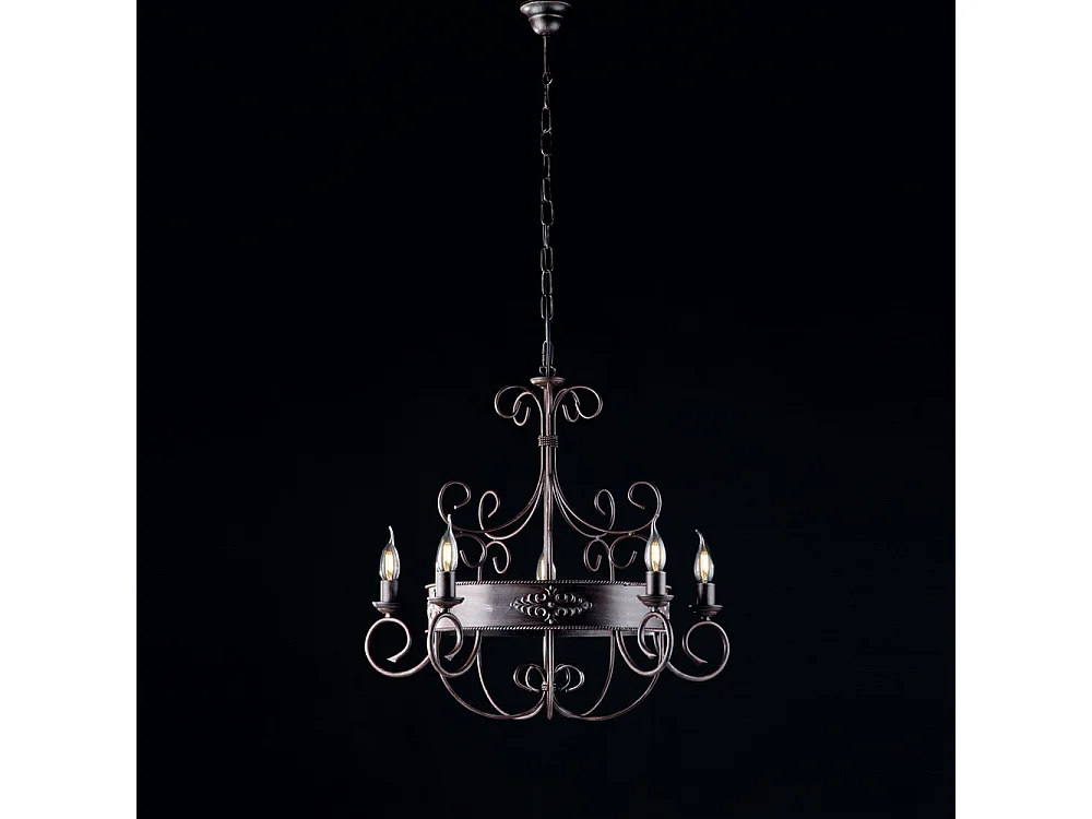 Baltimore Lustre en fer laqué noir et rouille 5 lumières 120 d.60 BL183-5-RG