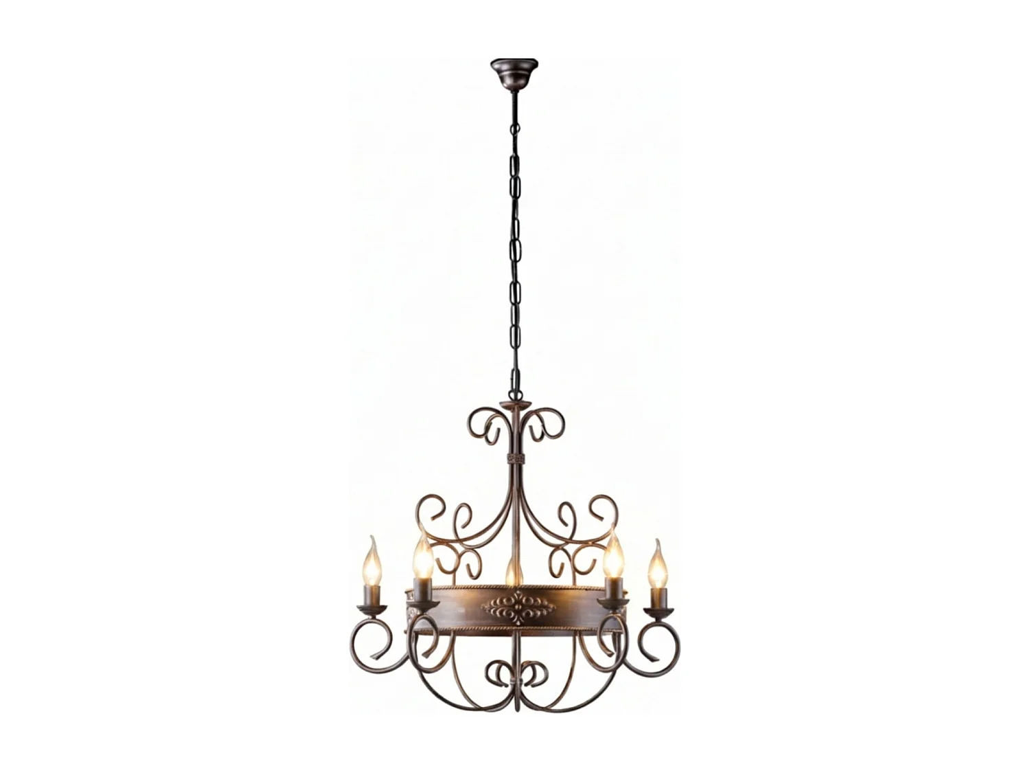 Baltimore Lustre en fer laqué noir et rouille 5 lumières 120 d.60 BL183-5-RG