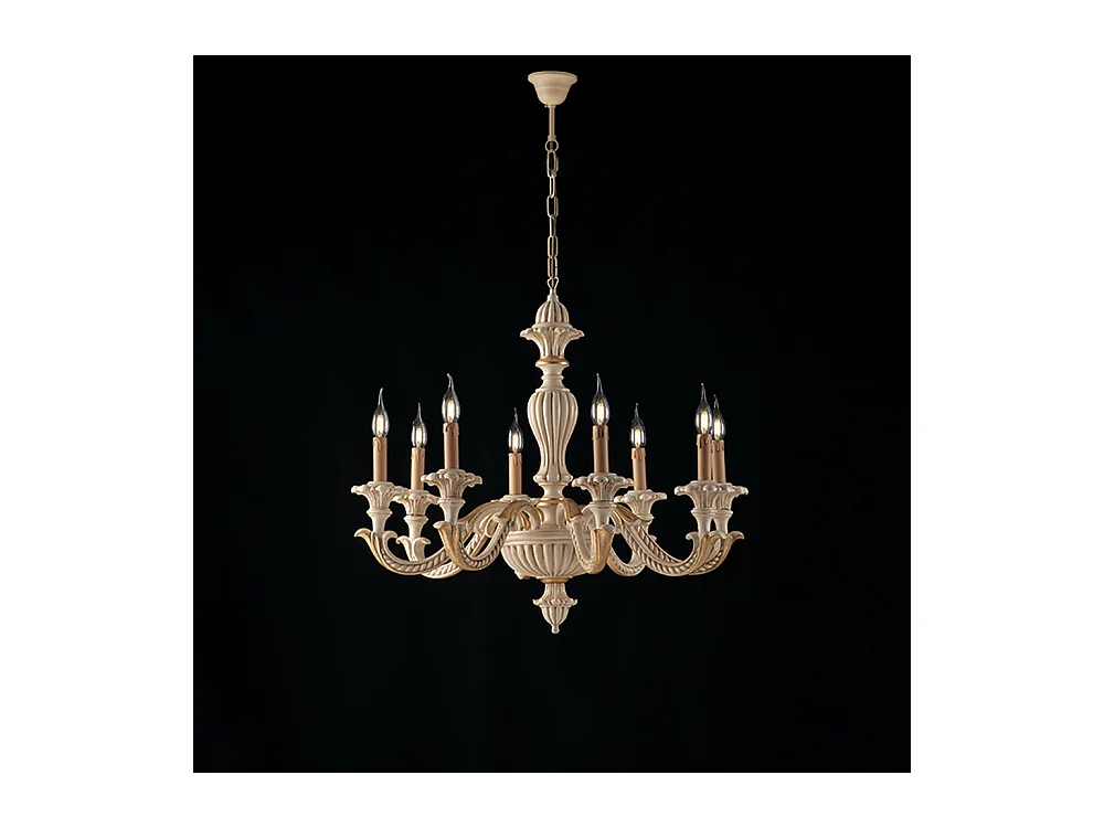 Leonardo Lustre en bois ivoire et feuille d'or 8 lumières 130 d.80 BL180-8-AV