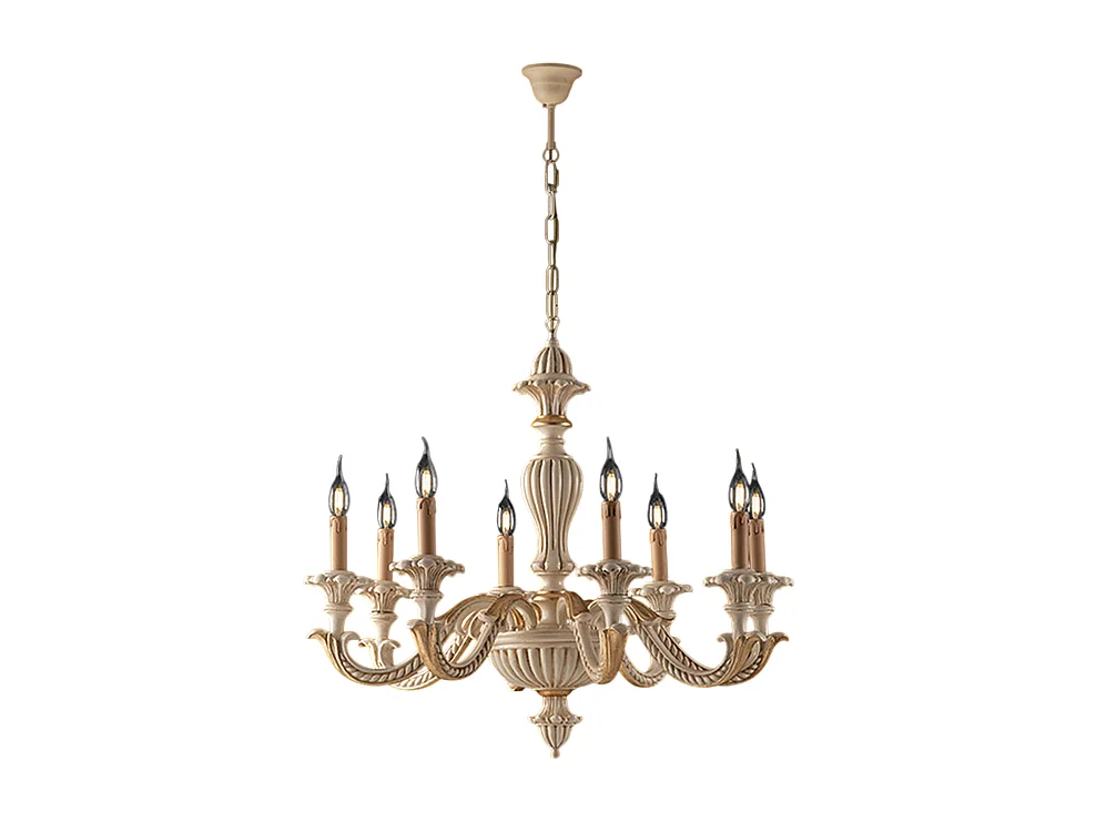 Leonardo Lustre en bois ivoire et feuille d'or 8 lumières 130 d.80 BL180-8-AV