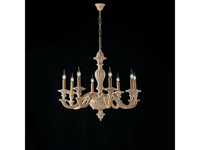 Leonardo Lustre en bois ivoire et feuille d'or 8 lumières 130 d.80 BL180-8-AV