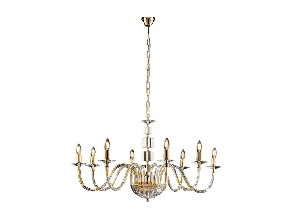 Bonetti Illumina -  Franz - Goldkronleuchter mit transparentem Glas und Strasssteinen 8 Lichter 116 - Ø96 - BL275-8-OR