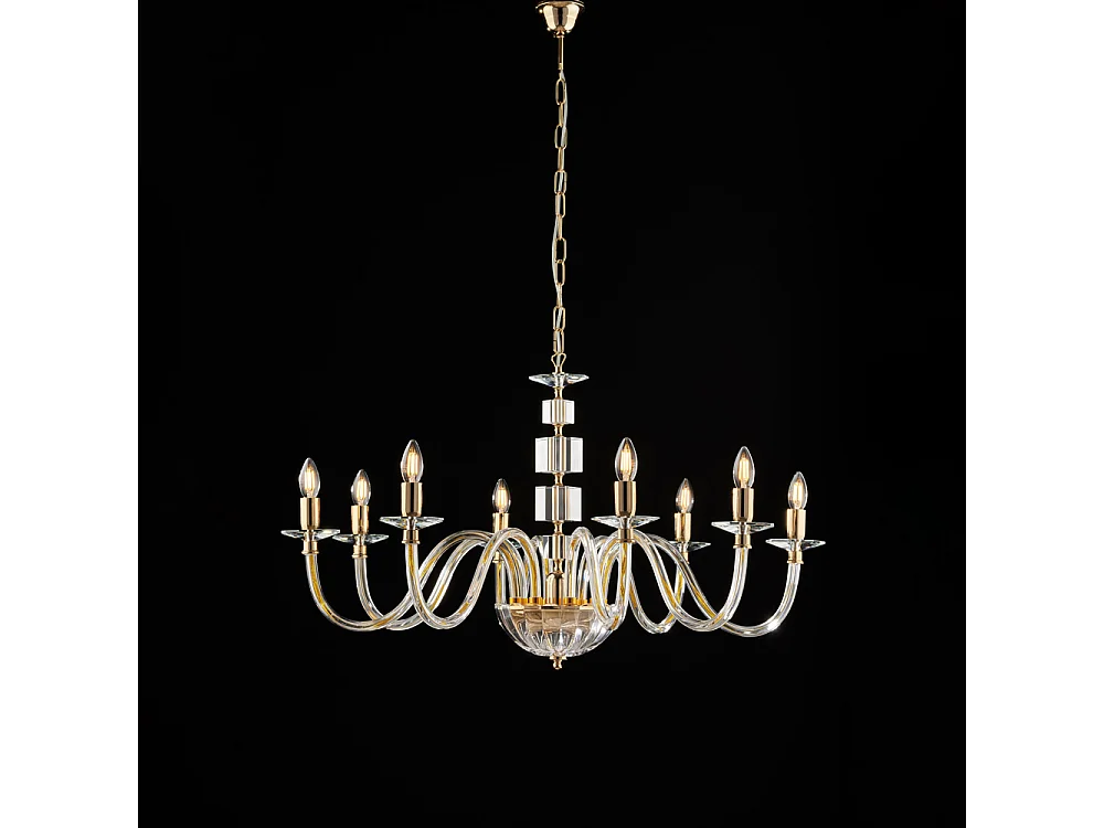 Lustre Franz Gold com Vidro Transparente e Strass 8 Luzes 116 Ø96 BL275-8-OR