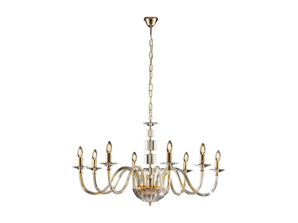 Franz Lustre doré verre transparent et strass 8 lumières 116 d.96 BL275-8-OR