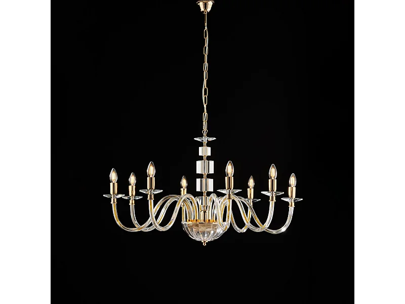 Franz Lustre doré verre transparent et strass 8 lumières 116 d.96 BL275-8-OR