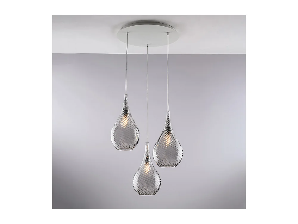 Pluvia - Eisenaufhängung mit Pyrex-Grauglas 3 Lichter 141 - Ø50 - BL264-S3-GR