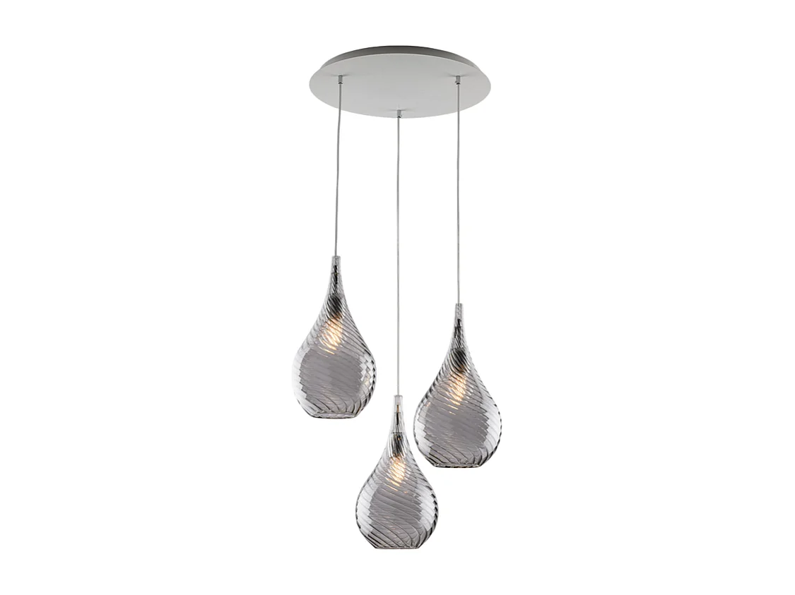 Pluvia Suspension en fer avec verre gris pyrex 3 lumières 141 d.50 BL264-S3-GR
