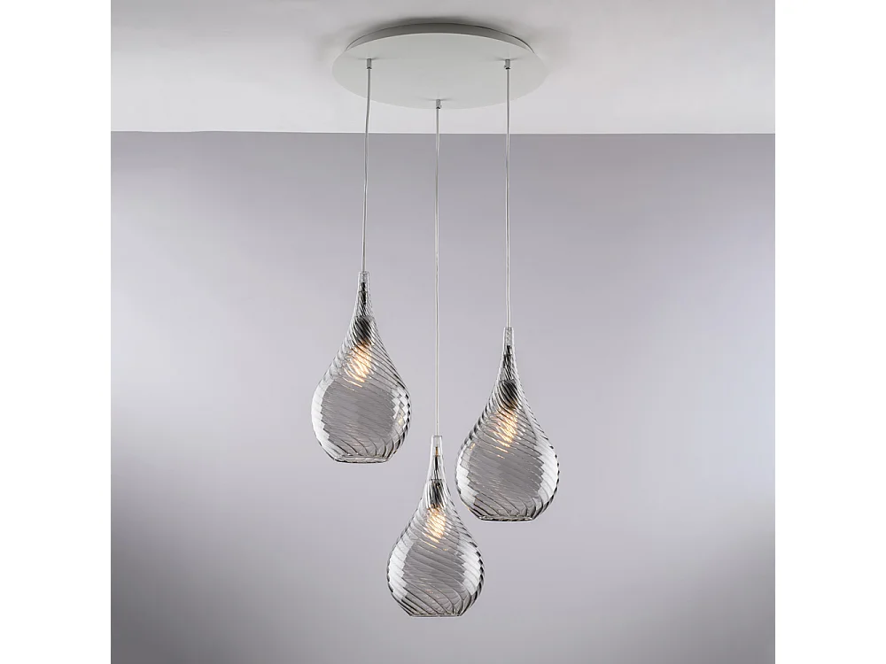 Pluvia Suspension en fer avec verre gris pyrex 3 lumières 141 d.50 BL264-S3-GR