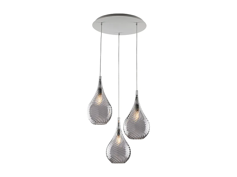 Pluvia Suspension en fer avec verre gris pyrex 3 lumières 141 d.50 BL264-S3-GR