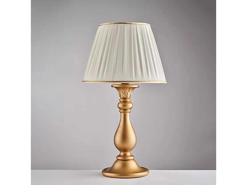 Lucca Antyczna złota lampa drewniana 1 światło z abażurem dm.35 H.60 Ø35 BL271-LM-OR