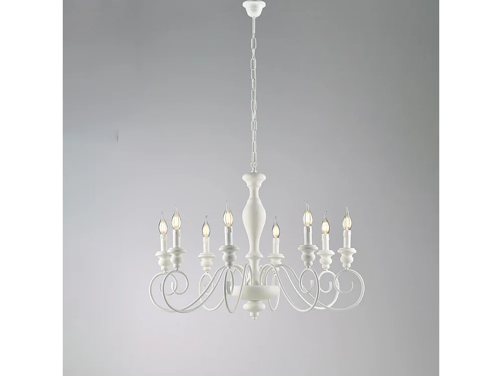 Cascina Lustre Shabby en bois laqué blanc et fer 8 lumières 121 d.82 BL265-8-BCO