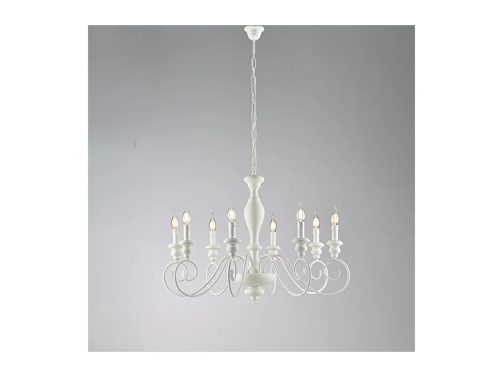 Cascina – Shabby-Kronleuchter aus weiß lackiertem Holz und Eisen, 8 Lichter, 121 – Ø82 – BL265-8-BCO
