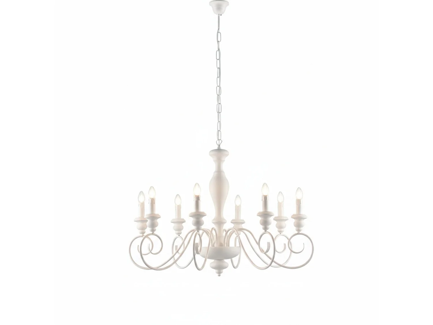 Lustre Cascina em madeira e ferro lacado branco gasto 8 luzes 121 Ø82 BL265-8-BCO